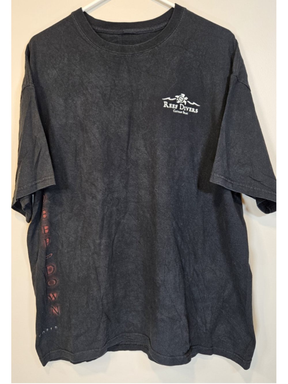 2006 Deep Down Scuba Diving T Shirt Reef Divers Cayman Brac Skull XL Faded